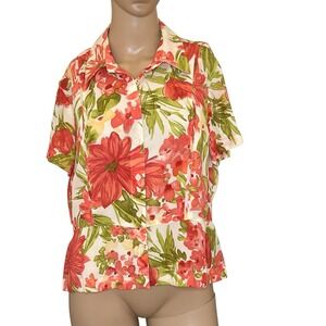 Norton McNaughton Womens Floral Button-Down Blouse Cottagecore Romantic Sz 12Pet